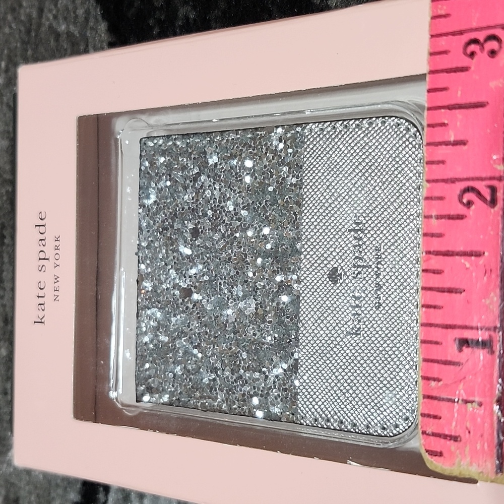 KATE SPADE NEW YORK SILVER GLITTER SHINE PHONE STICKER POCKET CARD HOLDER - Picture 3 of 9